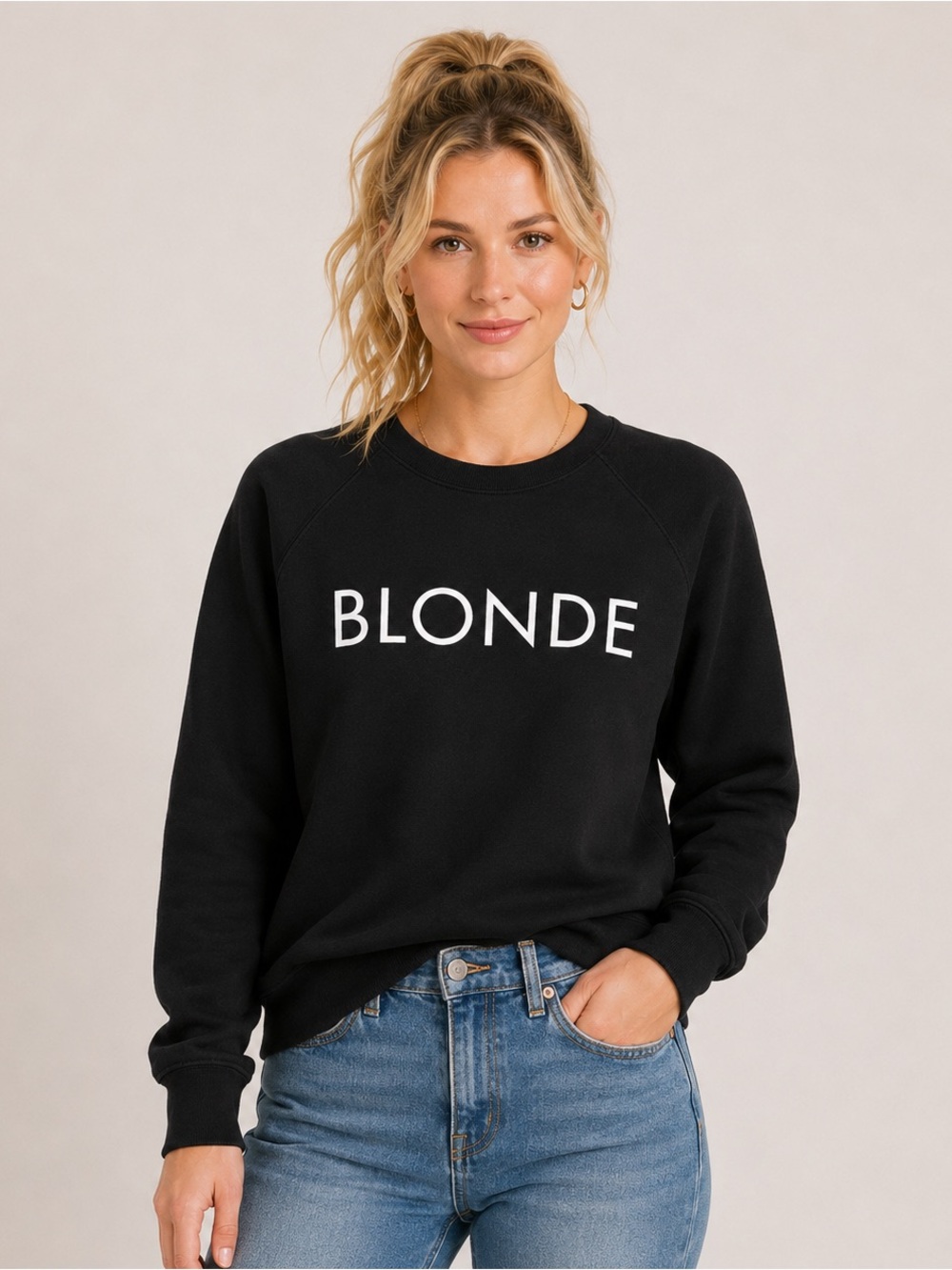 Brunette The Label BLONDE Crewneck Sweatshirt Black S/M Graphic Fleece